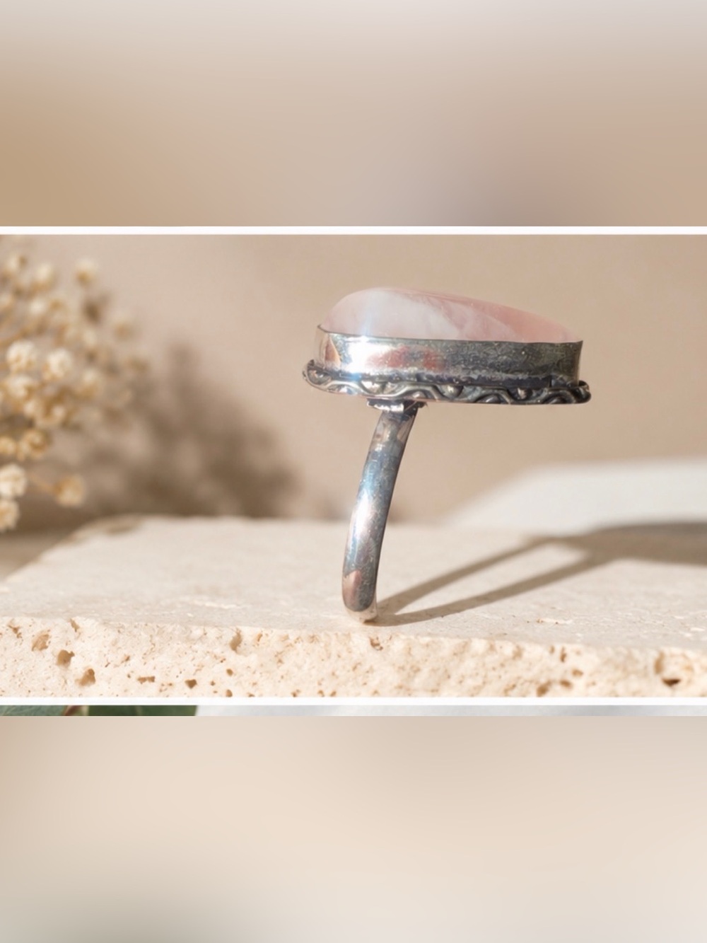 925Sterling Silver Pink Stone Statement Ring - Women Jewelry